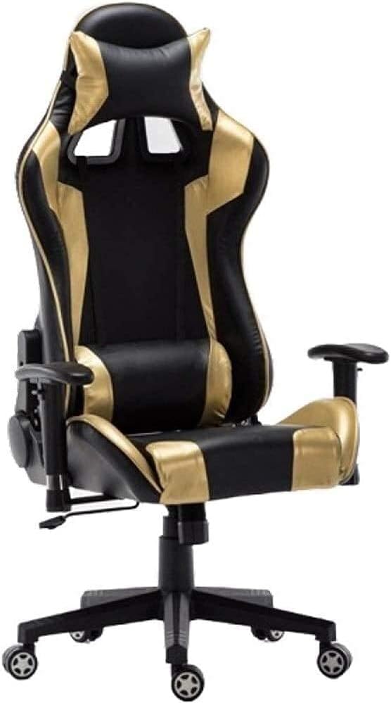 High Back Reclining Gaming Chair for Home Office Ergonomic PU Leather Computer Chair (Yellow)