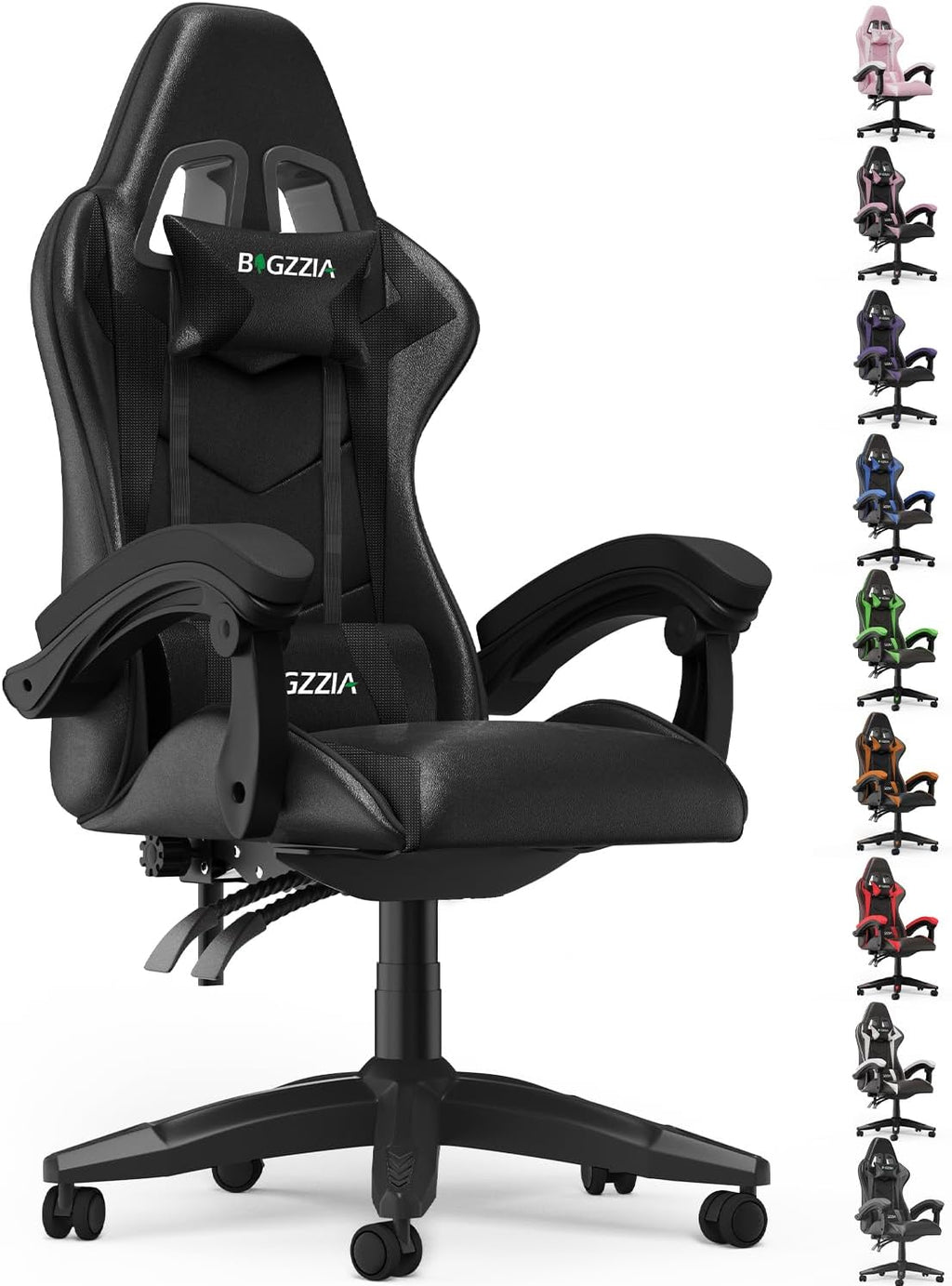 Ergonomic Gaming Chair with Adjustable Height, Reclining Feature, Headrest, and Lumbar Support for Adults (Basics, Pure Black)
