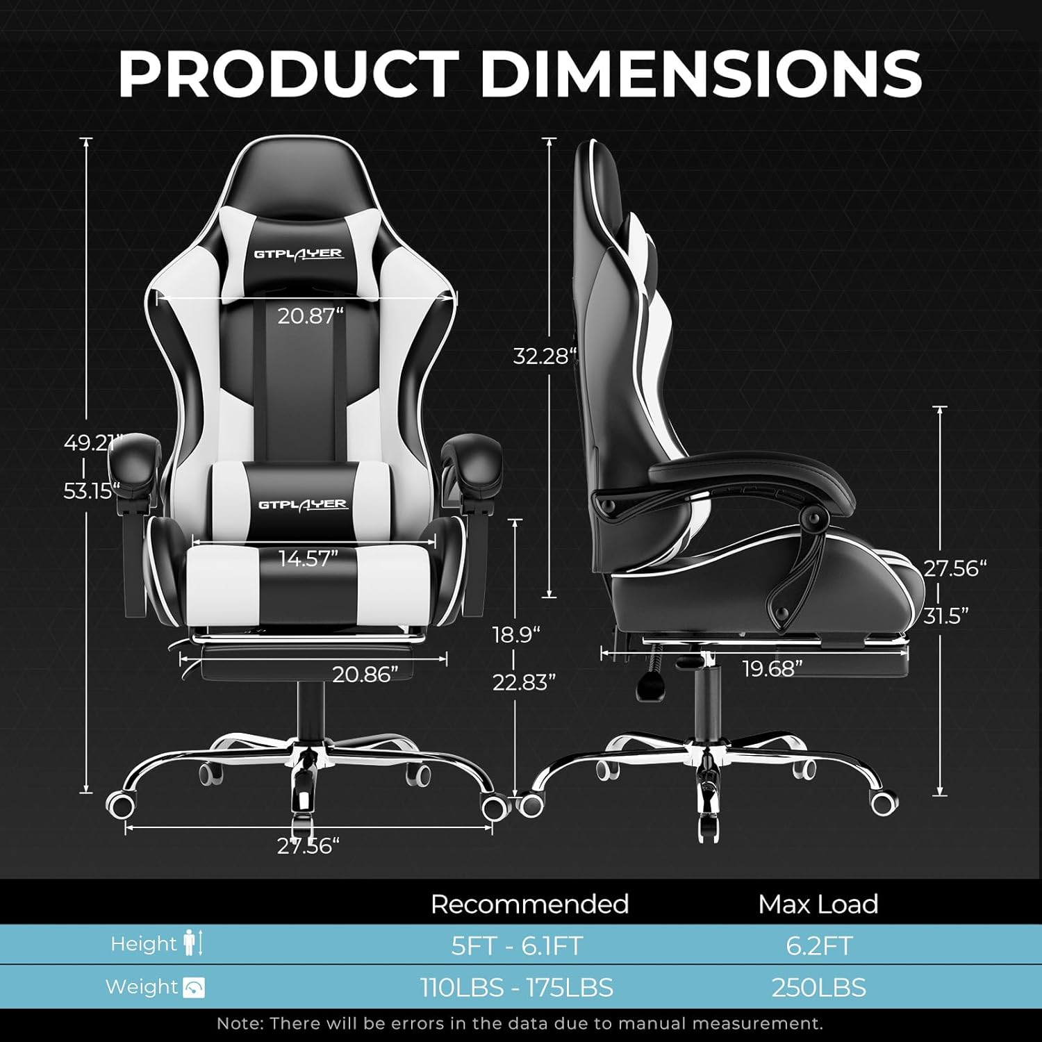 LUCKRACER Gaming Chair with Footrest, Massage Computer Chairs for Adults, Ergonomic High Back Support Height Adjustable Heavy Duty PC Chair(Faux Leather, White)