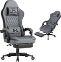 Gaming Chair with Footrest, Ergonomic Computer Chair, PU Breathable Material with Headrest and Lumbar Support, Suitable for Silla Gamer and Adults (GREY)