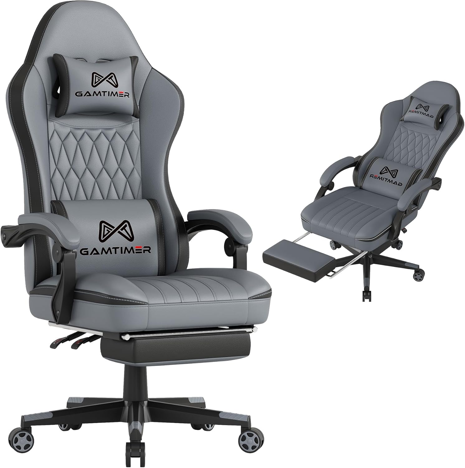 Gaming Chair with Footrest, Ergonomic Computer Chair, PU Breathable Material with Headrest and Lumbar Support, Suitable for Silla Gamer and Adults (GREY)