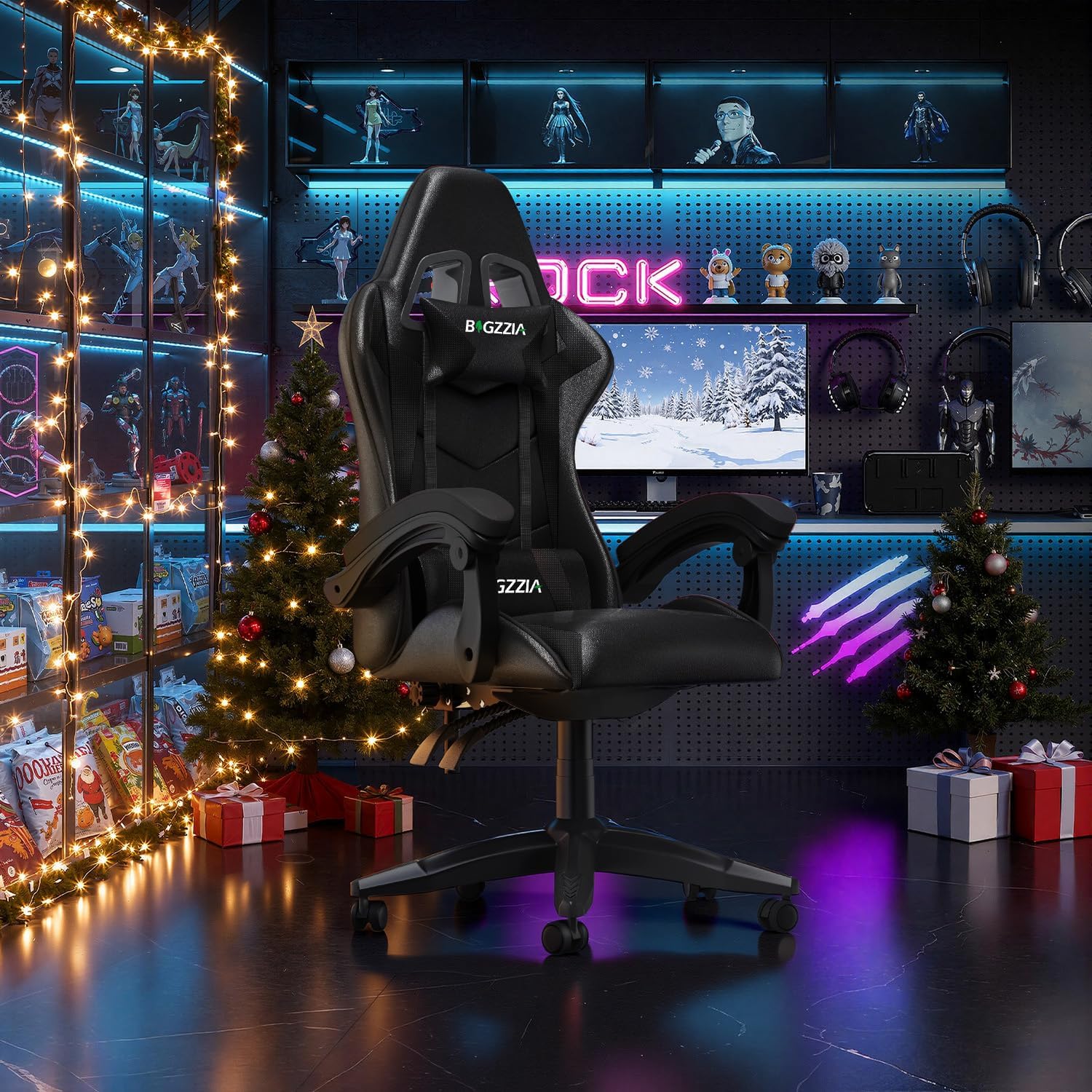 Ergonomic Gaming Chair with Adjustable Height, Reclining Feature, Headrest, and Lumbar Support for Adults (Basics, Pure Black)